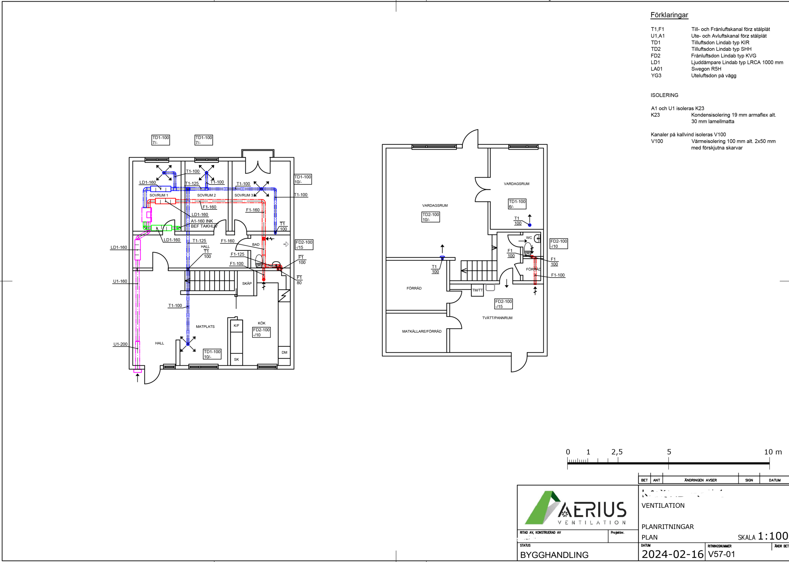 ritning på ett ftx system av aerius ventilation